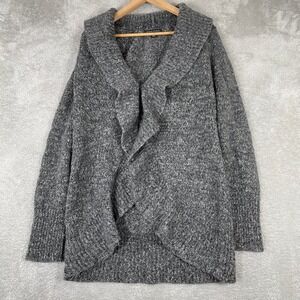 Banana Republic Cardigan Sweater Womens XL Gray Wool Alpaca Ruffle Knit Jacket
